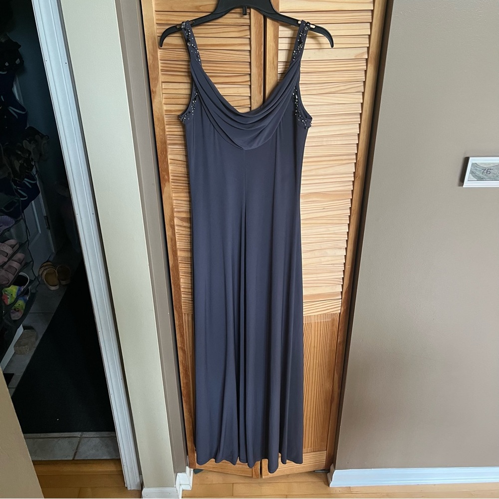Calvin Klein Elegant Blue Sleeveless Dress Draped Neck Gems Beaded Straps Size 8 - Picture 6 of 11
